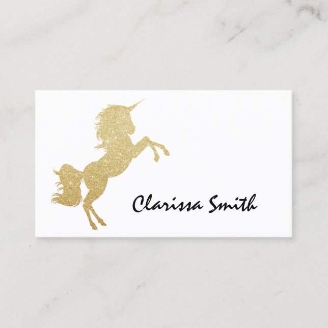 Beautiful chick girly gold glitter unicorn business card (Front)