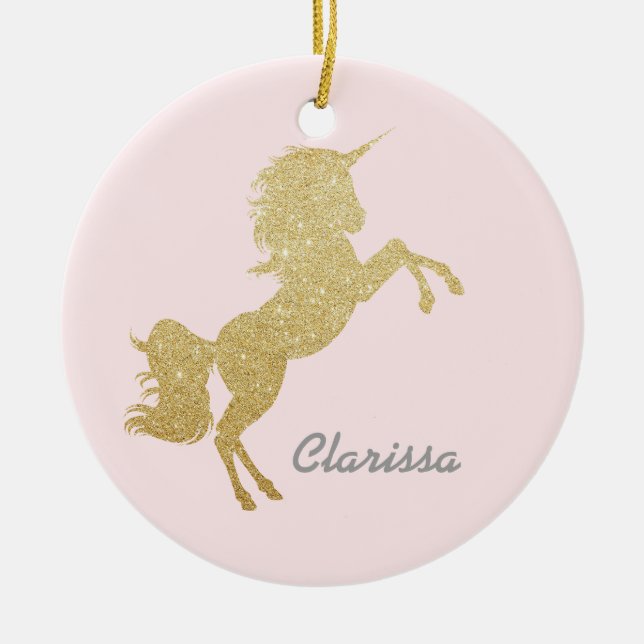 Beautiful chick girly gold glitter unicorn ceramic tree decoration (Front)