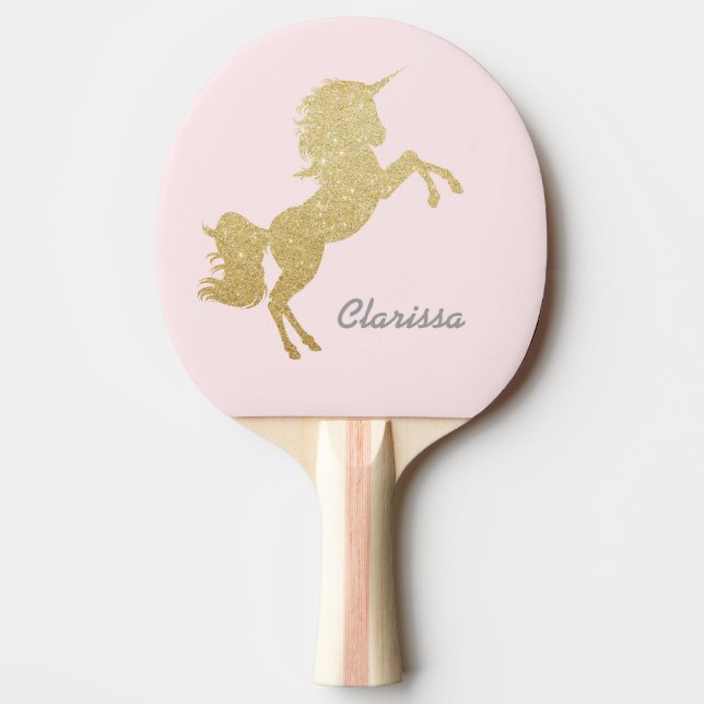 Beautiful chick girly gold glitter unicorn ping pong paddle (Front)