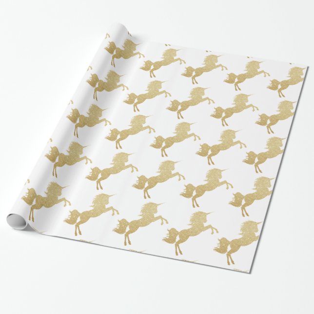 Beautiful chick girly gold glitter unicorn wrapping paper (Unrolled)