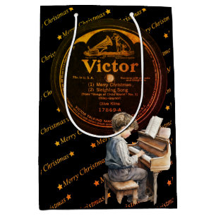 Beautiful Child Piano Victor Record Black Bronze Medium Gift Bag