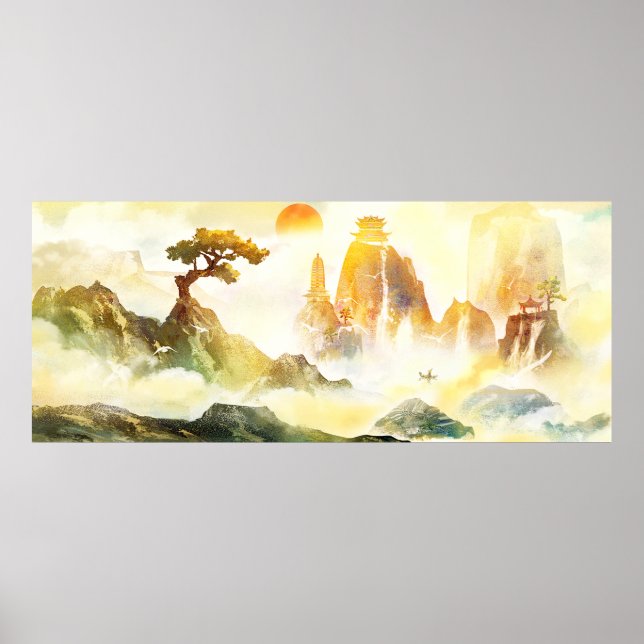 Beautiful Chinese Mountain Temple Nature Scenery Poster (Front)