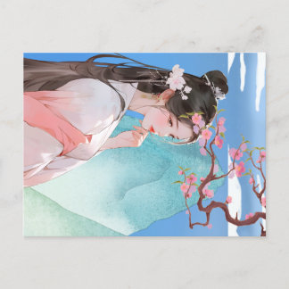 Beautiful Chinese Woman in front of a mountain Postcard
