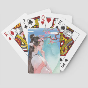 Beautiful Chinese Woman Playing Cards