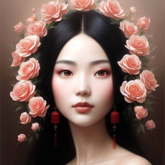 Beautiful Chinese woman with roses aiart Classic Round Sticker