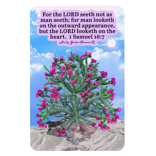Beautiful Cholla Cactus Scripture 1 Samuel 16:7 Magnet (Vertical)