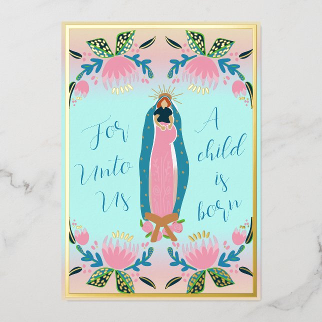 Beautiful Christian Christmas Baby Jesus Foil Holiday Card (Front)