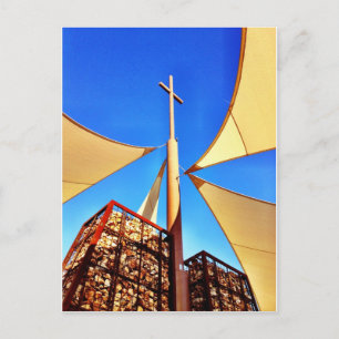 Beautiful Christian Church Cross Blue Sky Postcard