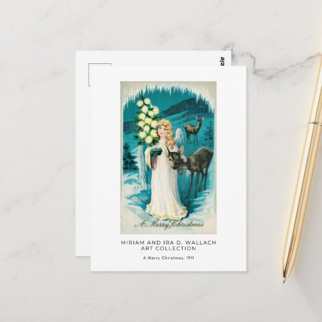 Beautiful Christmas Angel Vintage Holiday Art Postcard (Front/Back In Situ)