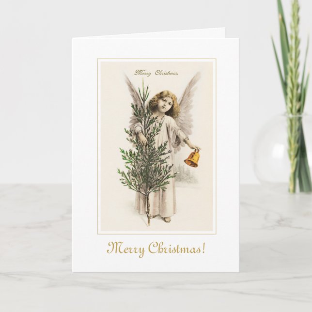 Beautiful Christmas Angel Vintage Holiday Fine Art Card (Front)