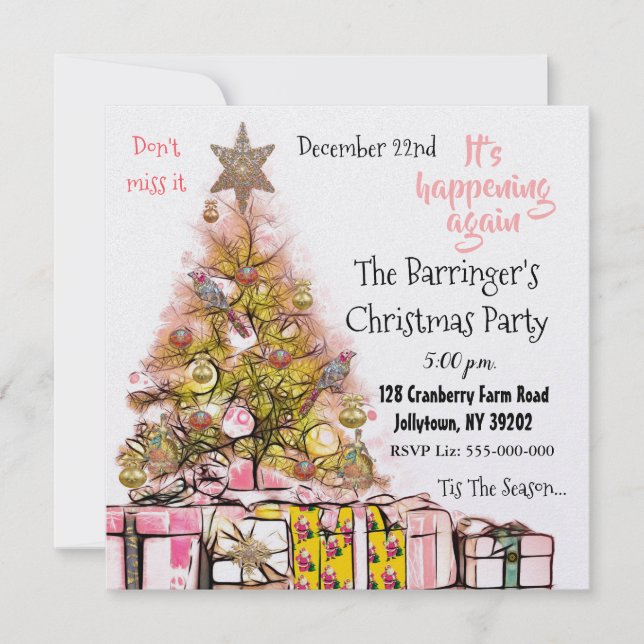 Beautiful Christmas Annual Party Pink Invitation (Front)