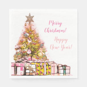 Beautiful Christmas Annual Party Pink Napkin