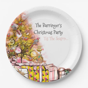 Beautiful Christmas Annual Party Pink Paper Plate