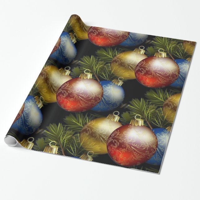 Beautiful Christmas Balls with Delicate Design Wrapping Paper (Unrolled)