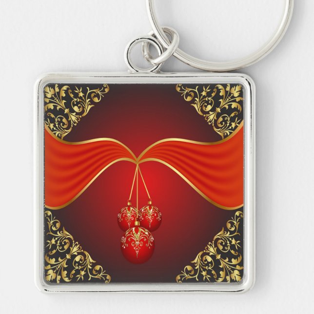 Beautiful Christmas Balls with Ornamental Corners Key Ring (Front)
