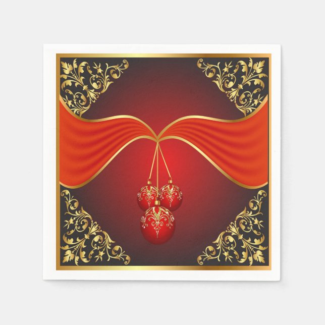 Beautiful Christmas Balls with Ornamental Corners Napkin (Front)