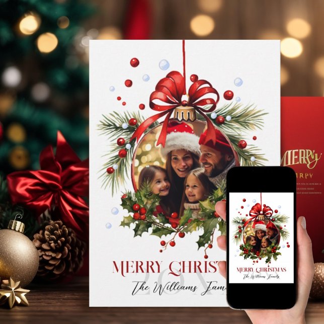 Beautiful Christmas Bauble Frame Family Holidays Holiday Card (Creator Uploaded)