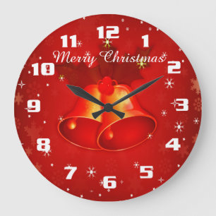 Beautiful Christmas Bells Merry Christmas Red Large Clock
