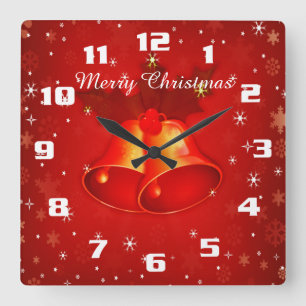 Beautiful Christmas Bells Merry Christmas Square Wall Clock