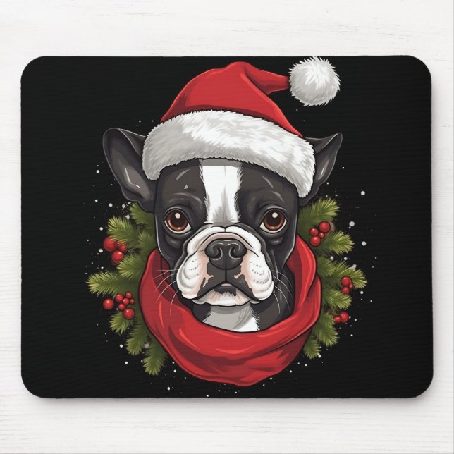 Beautiful Christmas Boston Terrier Dog Mouse Mat (Front)