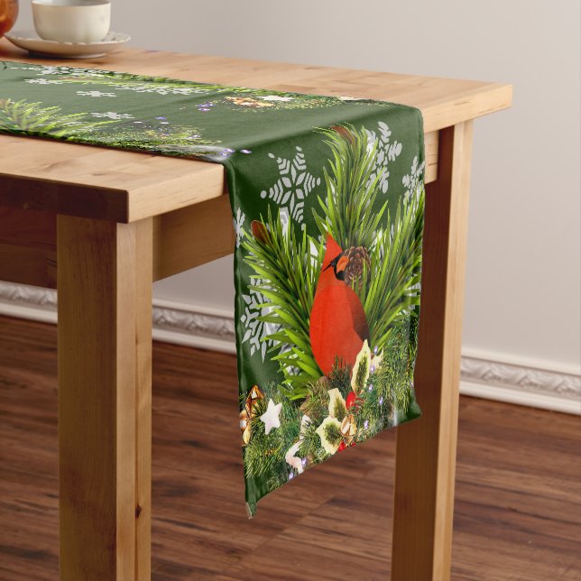 Beautiful Christmas Cardinal Holiday Greenery  Short Table Runner (In Situ)