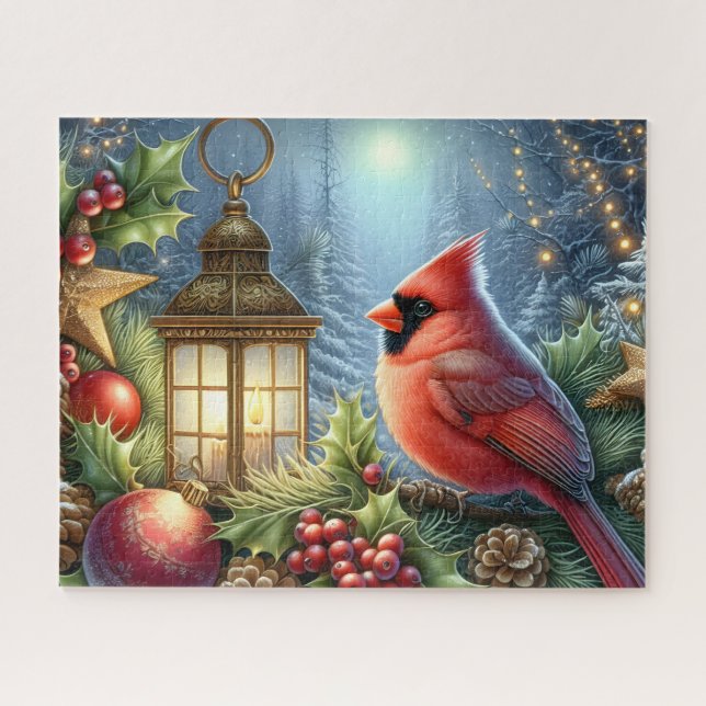 Beautiful Christmas Cardinal With Lantern Jigsaw Puzzle (Horizontal)