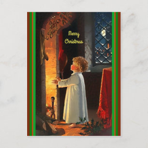 Beautiful Christmas Child in Fire Light Glow Postcard