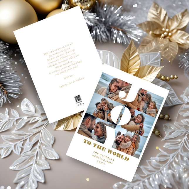 Beautiful Christmas Collage 6 Photos & Gold  Holiday Card (Beautiful Christmas Collage 6 Photos & Gold Holiday Card.)