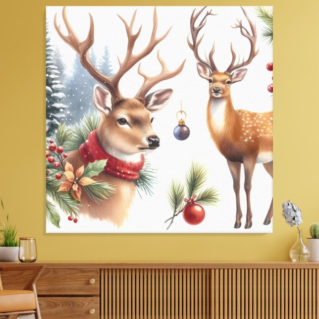 Beautiful Christmas Deer Canvas Print (Insitu(LivingRoom))