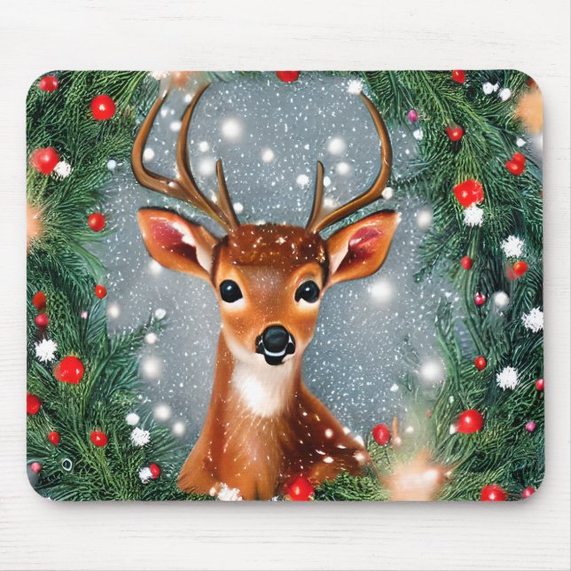 Beautiful Christmas Deer Mouse Mat (Front)