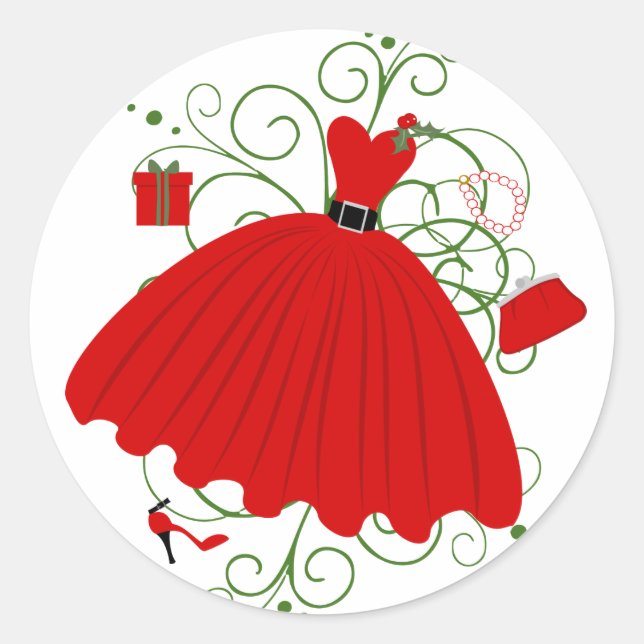 Beautiful, Christmas Dress Classic Round Sticker (Front)