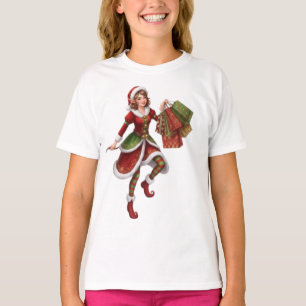Beautiful Christmas Elf on a Holiday Shopping Spre T-Shirt