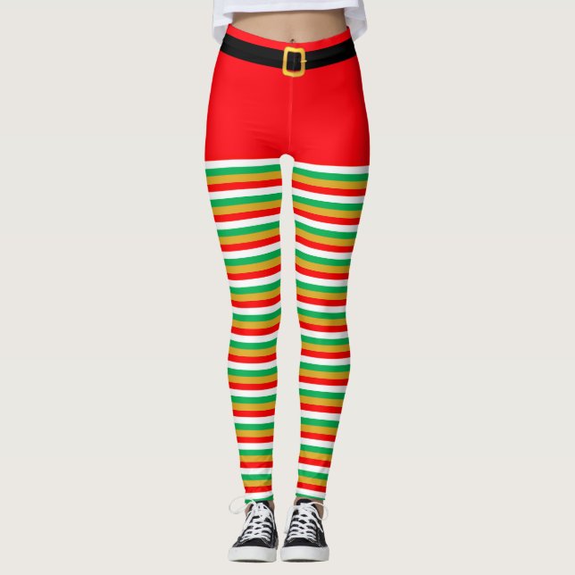 Beautiful Christmas Elf Striped  leggings (Front)