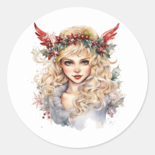 Beautiful Christmas Fairy  Classic Round Sticker