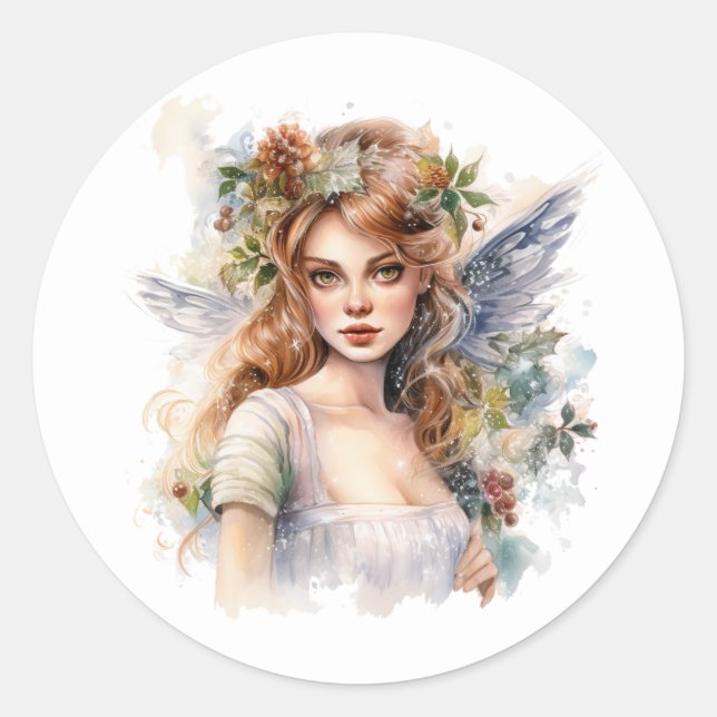 Beautiful Christmas Fairy  Classic Round Sticker (Front)