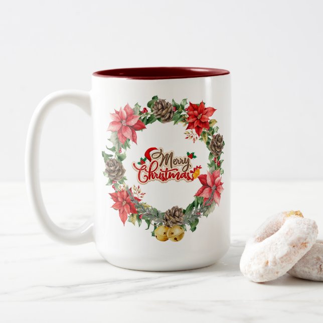 Beautiful Christmas Floral Mug (With Donut)