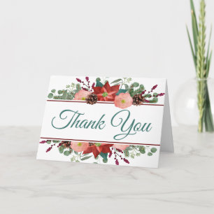Beautiful Christmas Flowrs on White Thank You Card