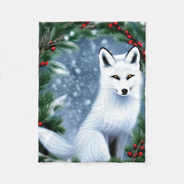 Beautiful Christmas Fox Fleece Blanket (Front)