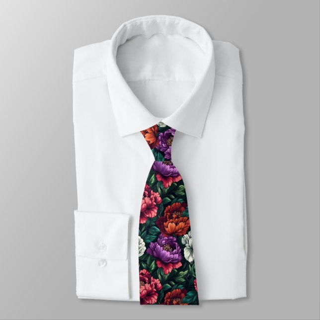 Beautiful Christmas Gift For Husband Peonies Flowe Tie (Tied)