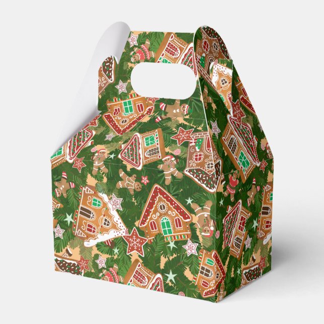 Beautiful Christmas Gingerbread Houses Green  Favour Box (Front Side)