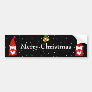 Beautiful Christmas Gnomes on Black Bumper Sticker