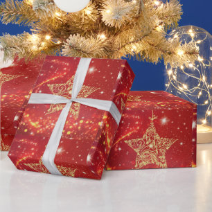 Beautiful, Christmas, Gold Star, Sparkles Wrapping Paper