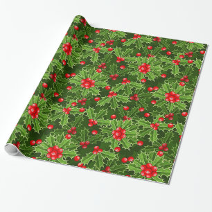 Beautiful Christmas Holly Wrapping Paper