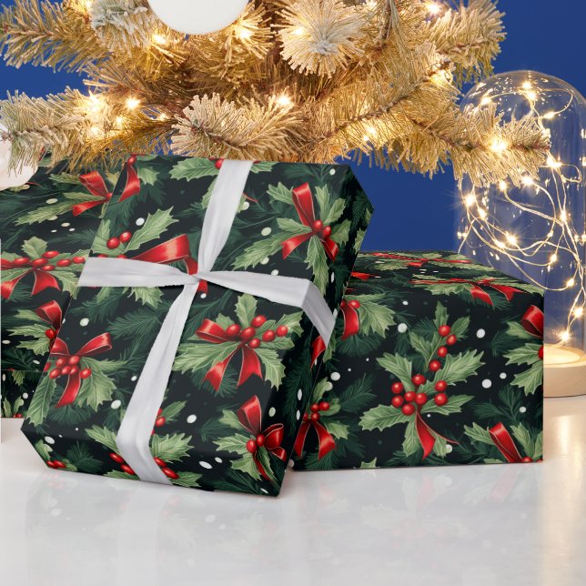 Beautiful Christmas Holly Wrapping Paper (Holidays)