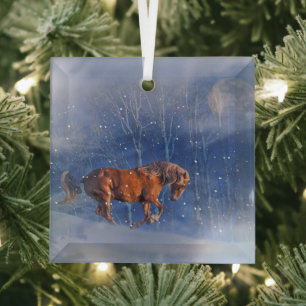 Beautiful Christmas Horse in Snow Ornament