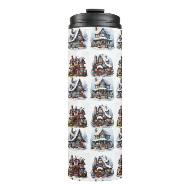 Beautiful Christmas House Designs Thermal Tumbler (Front)
