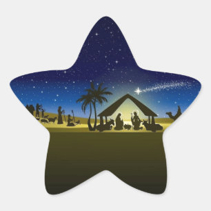 beautiful Christmas nativity image print Star Sticker