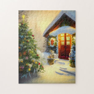 Beautiful Christmas Night with Tree and Snow Jigsaw Puzzle