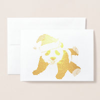 Beautiful Christmas Panda Bear Gold Foil Card
