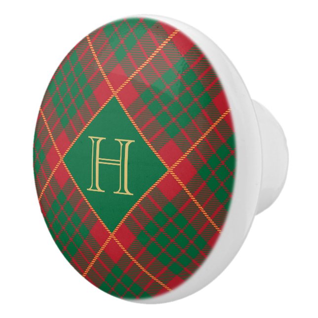 Beautiful Christmas plaid red & green Ceramic Knob (Right)